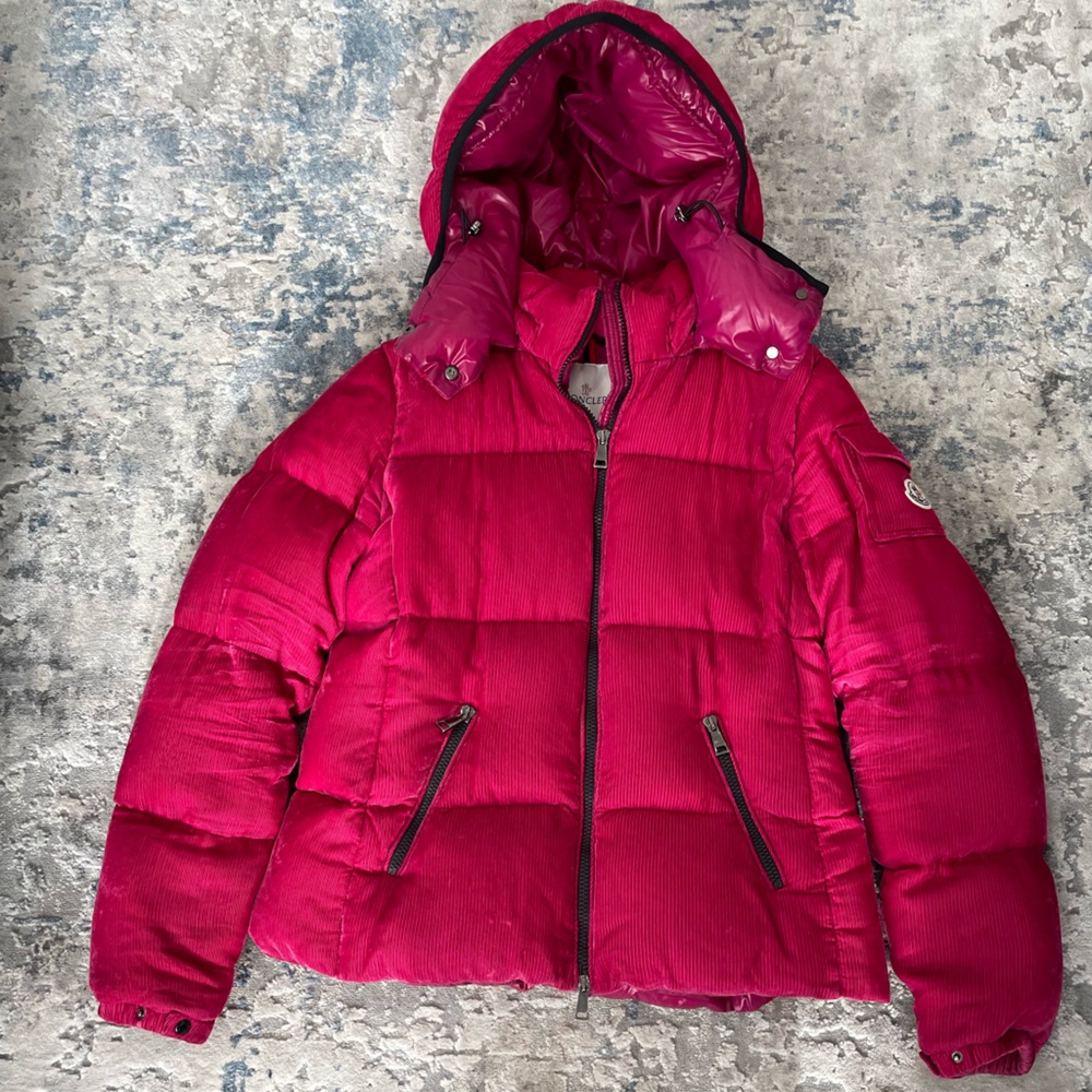 PINK VELVET MONCLER PUFFER COAT